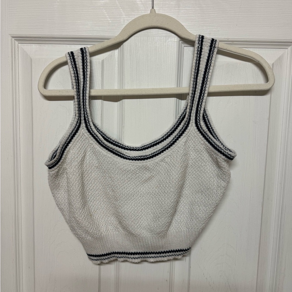 Stylish White and Navy Women's Knit Top